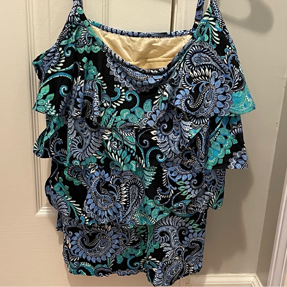 Miraclesuit Teal and Navy Paisley Swim Top
